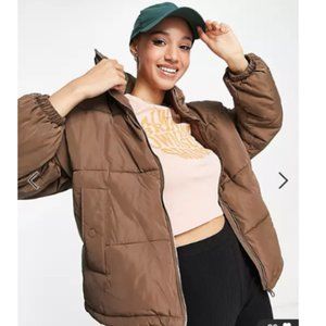 Pull&Bear Brown Cropped Puffer-Coat